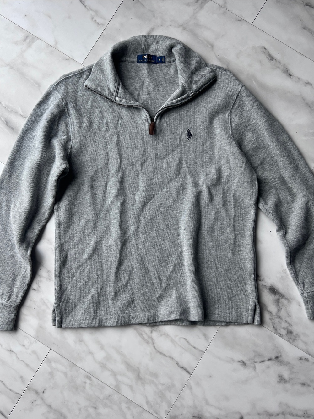 Polo by Ralph Lauren Light Gray Quarter-Zip Pullover Mens Small 100% Cotton